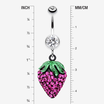 Detail View 1 of Glitter Sparkle Strawberry Belly Button Ring-Clear Gem/Fuchsia